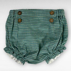 PEPA London Classic Baby Bloomer Gingham Check Green Button Cotton Size 18 month